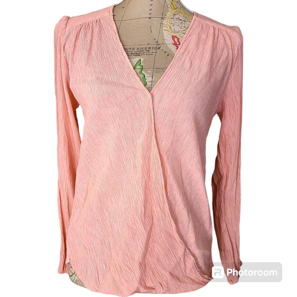Dress Up Pastel Pink Crinkle Gauze Blouse Size Medium Bohemian Lightweight Top